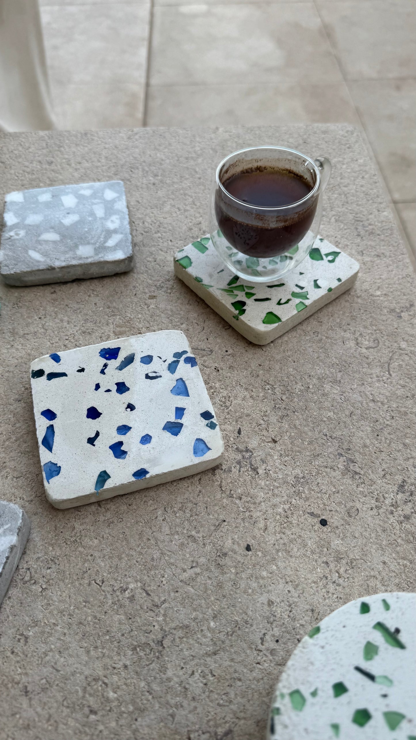 Coasters white/blue Terrazzo