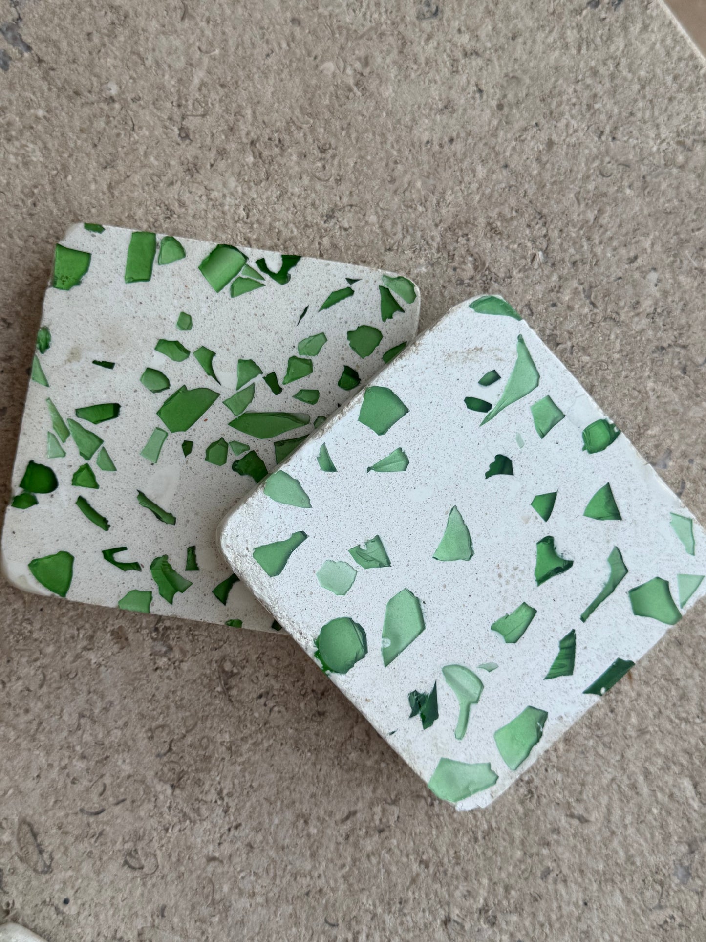 Coasters White/Green Terrazzo