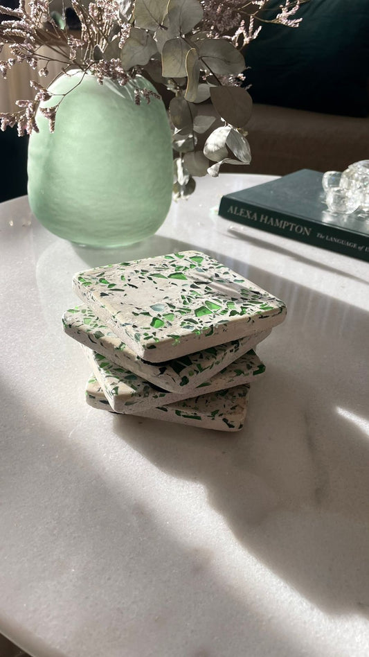 Coasters White/Green Terrazzo